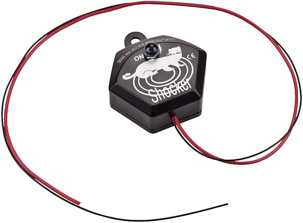 Petit capteur de choc hexagonal noir avec des fils rouges et noirs, portant un symbole de scorpion blanc sur le dessus.