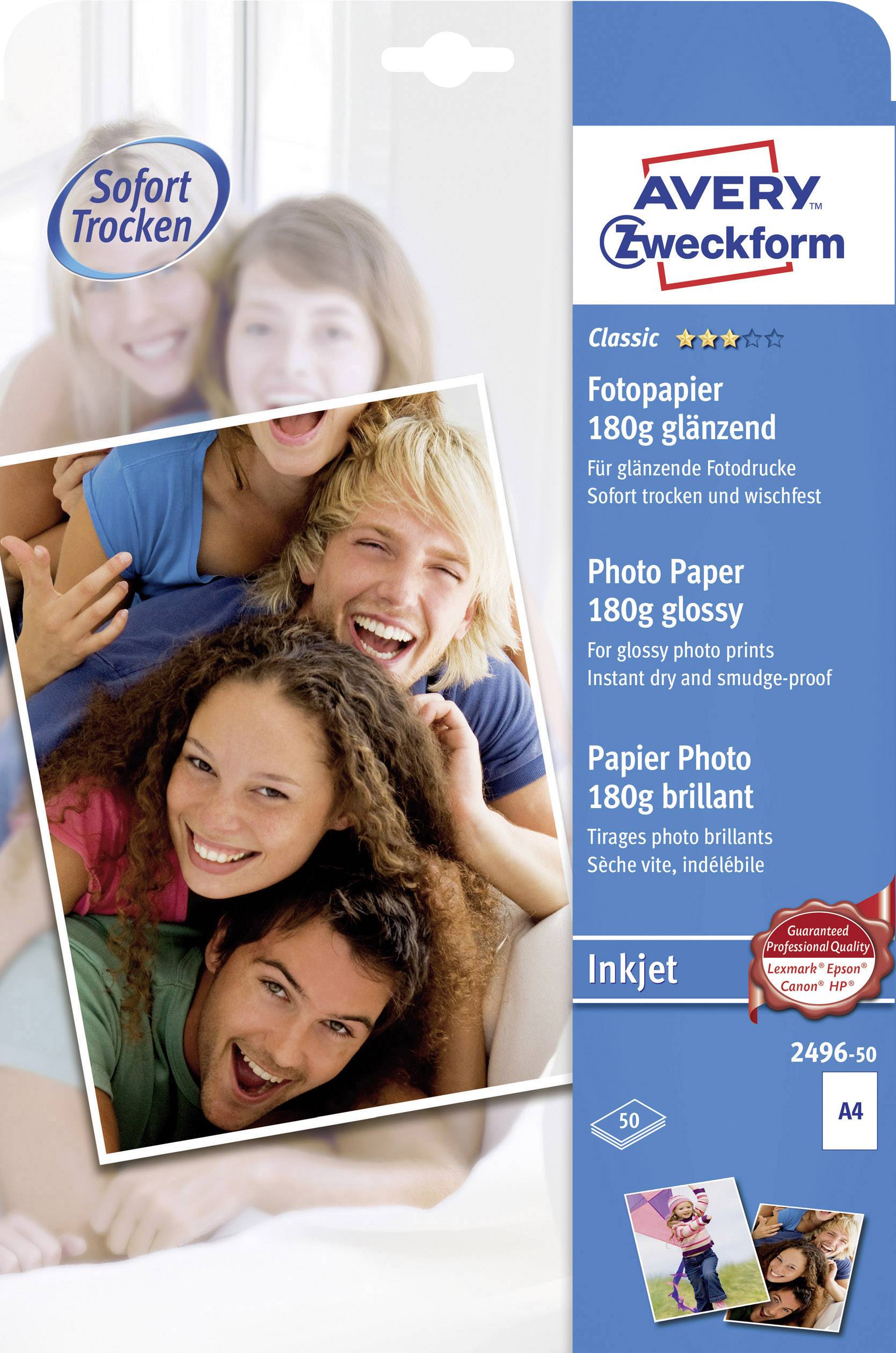 Avery-Zweckform Classic Photo Paper Inkjet 2496-50 Papier photo DIN A4 180 g/m² 50 feuille(s) brillant