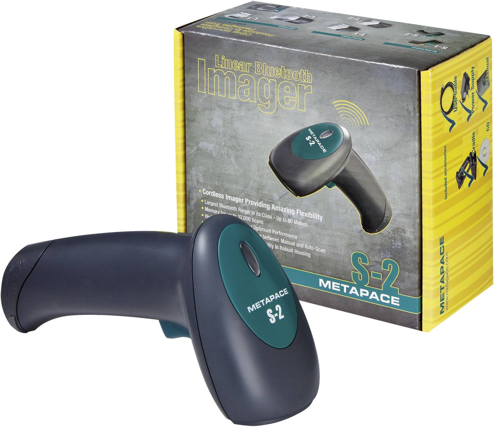 Metapace S-2 USB-Kit Barcode-Scanner Bluetooth® 1D Imager Schwarz Hand-Scanner USB, Bluetooth®
