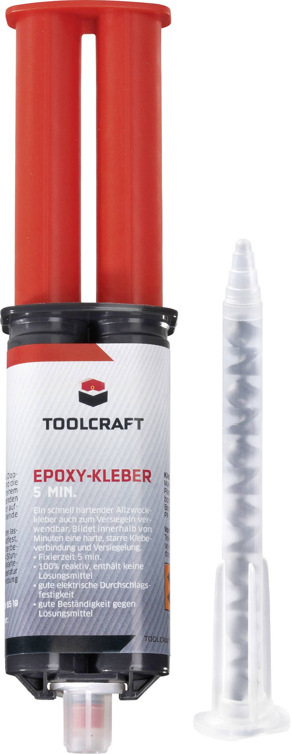 Un applicateur double en époxy rouge de Toolcraft et un embout mélangeur. Adapté pour des connexions rapides et solides en 5 minutes.