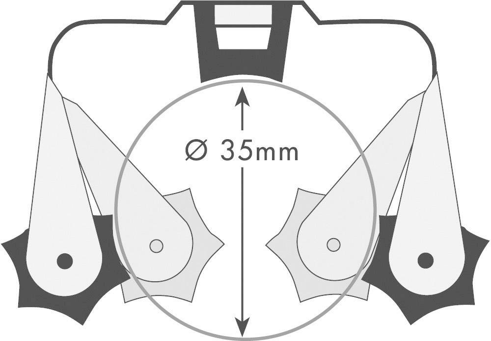 Représentation d'un dispositif technique doté de deux bras latéraux et d'un diamètre central de 35 mm.