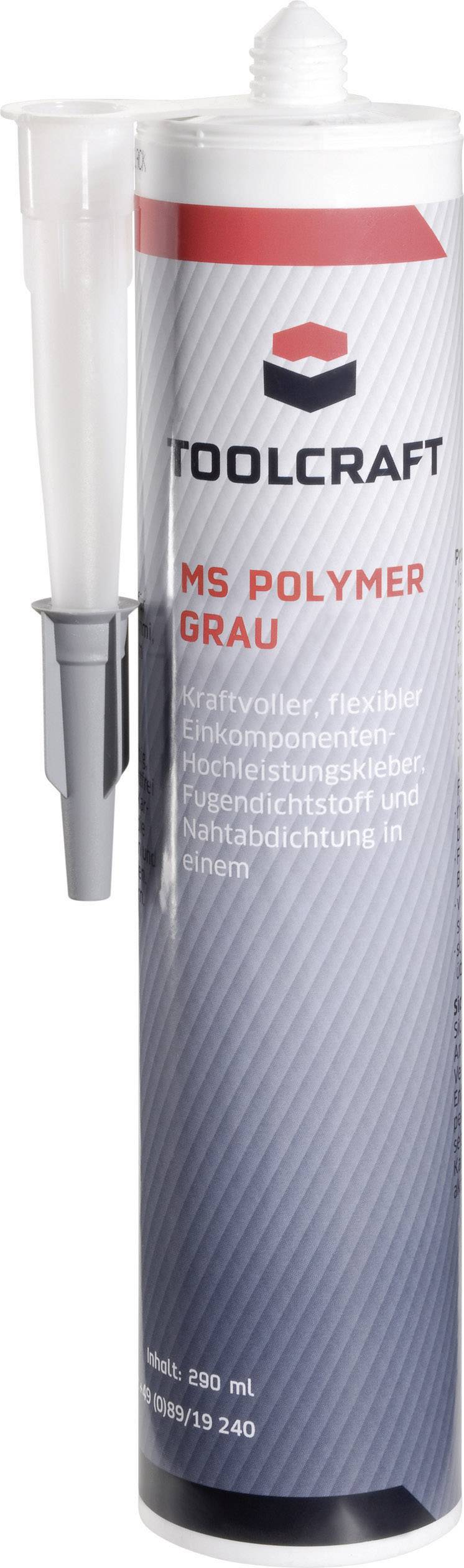 Cartouche de mastic-colle polymère MS gris de Toolcraft, 290 ml, adapté pour le scellement et le collage, avec embout à vis.