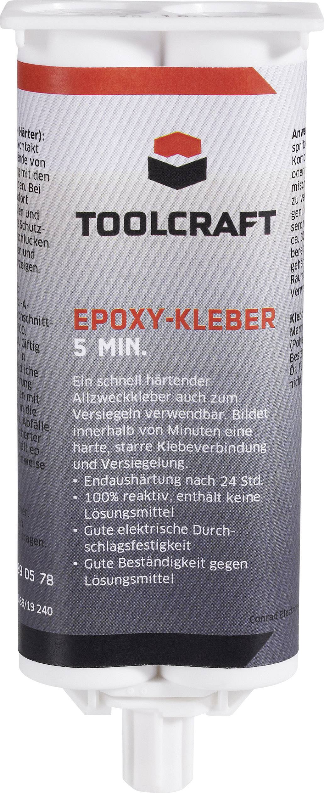 Seringue avec colle époxy TOOLCRAFT 5 min ; durcissement rapide, polyvalente, liaison adhésive puissante, sans solvants.