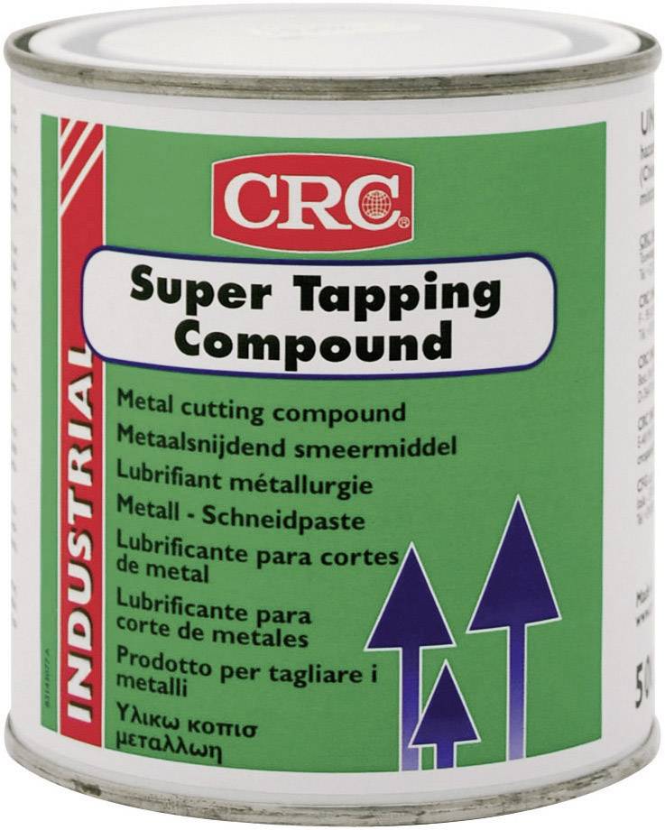 Une boîte de CRC Super Tapping Compound, un lubrifiant pour l'usinage des métaux, photographiée sur un fond blanc.