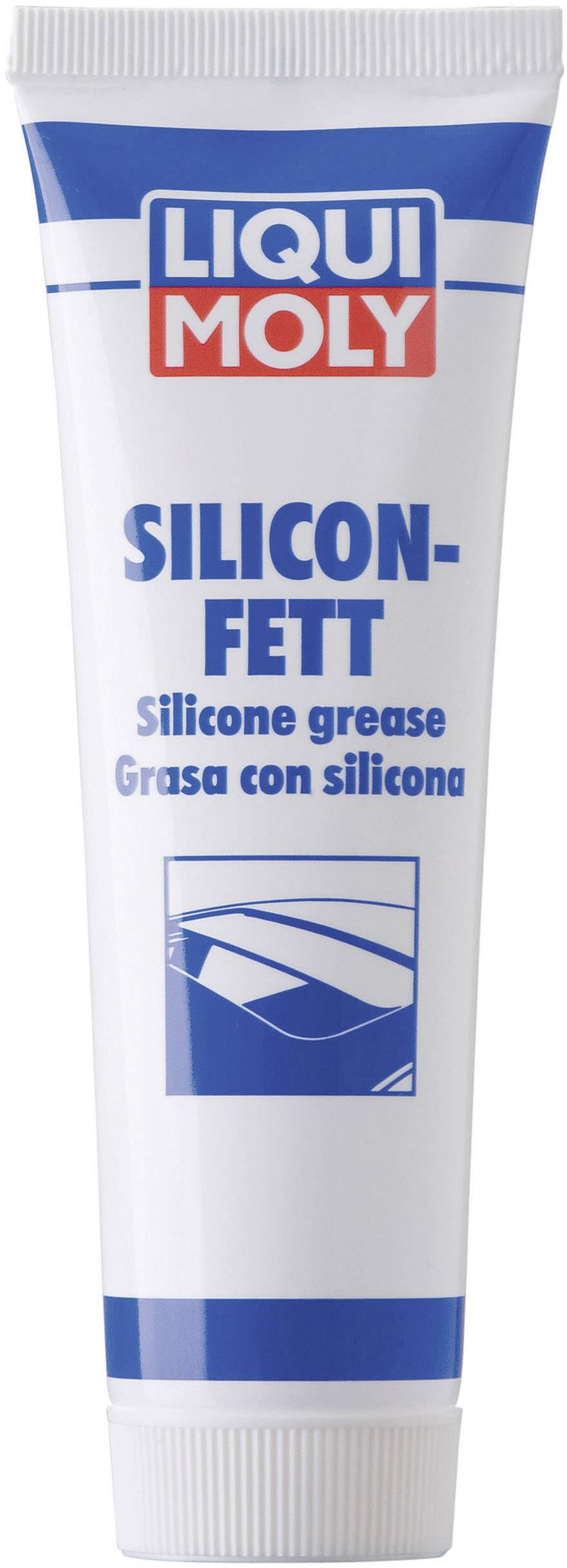 Tube de graisse silicone LIQUI MOLY avec inscription en trois langues. Utilisée pour la lubrification, protège contre l'usure et les joints.