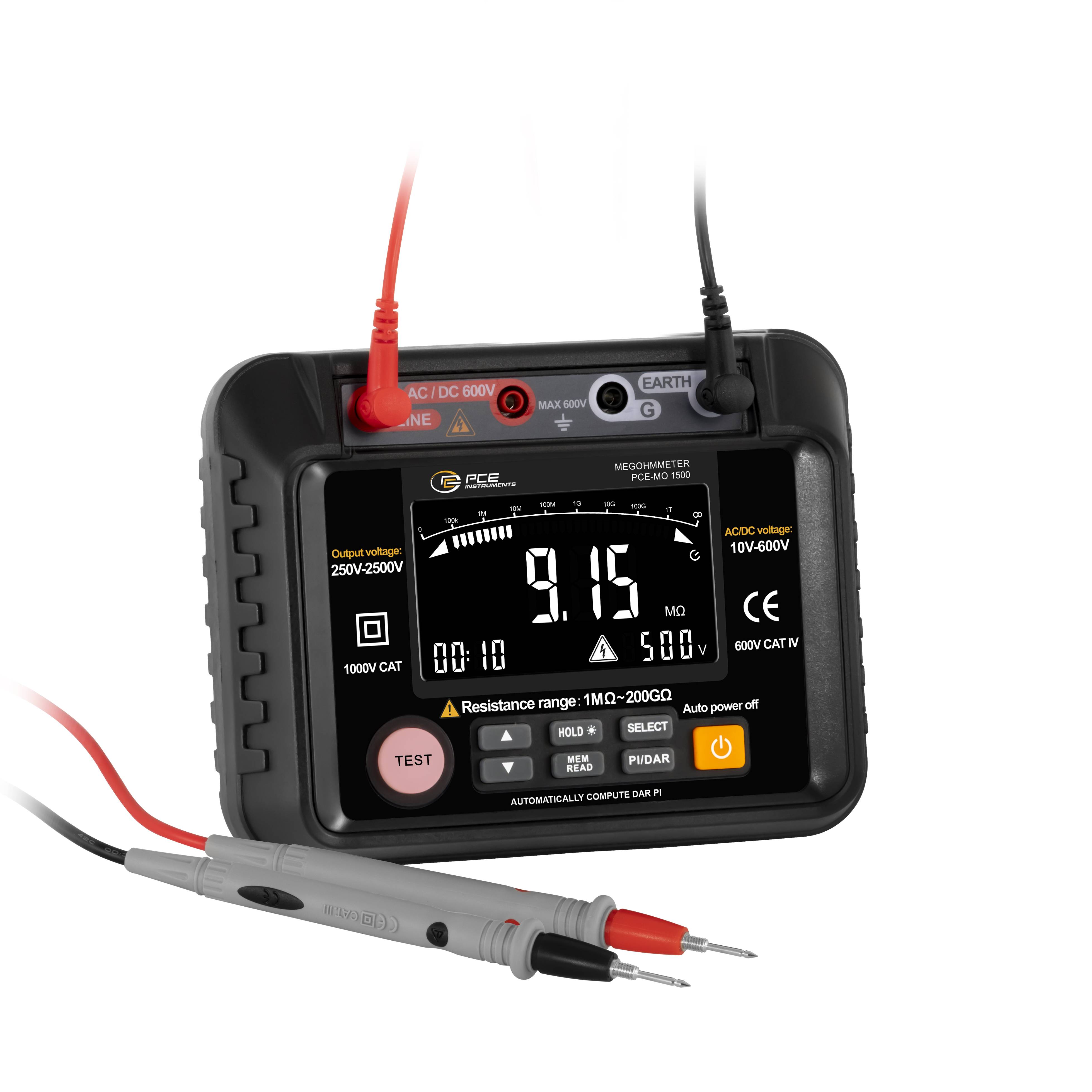 PCE Instruments PCE-MO 1500 Appareil de mesure de l'isolation, Ohmmètre 2500 GΩ