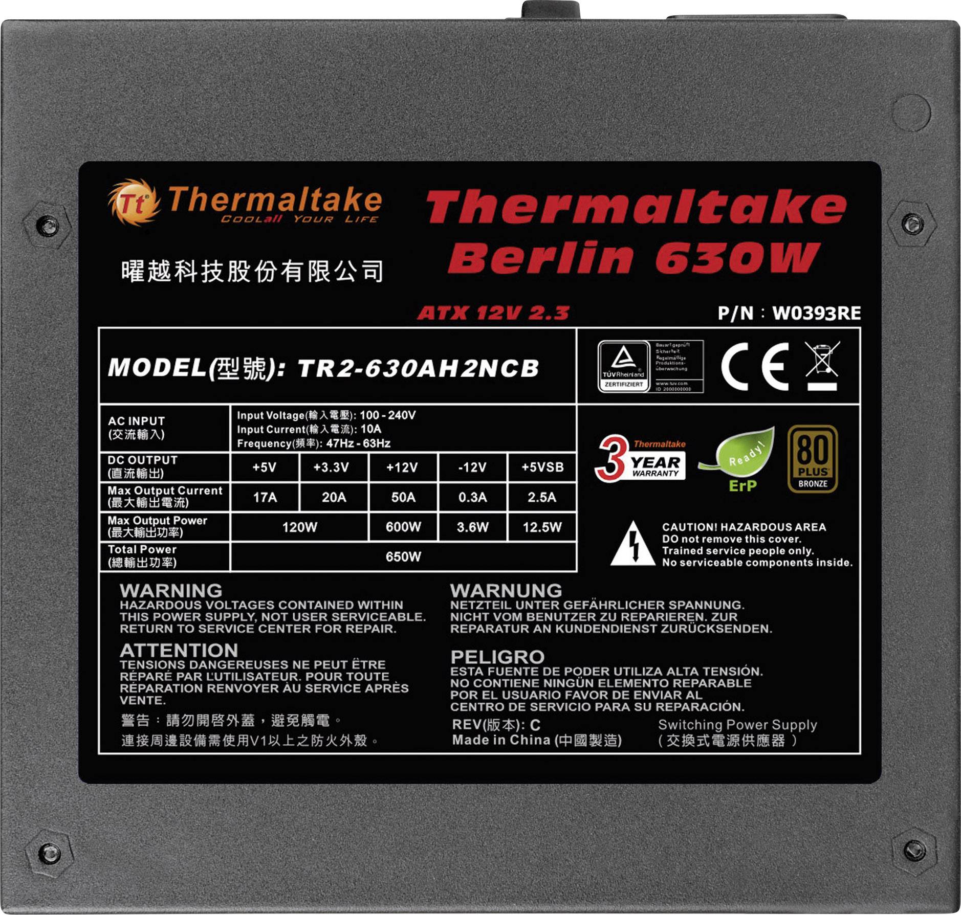 Alimentation PC Thermaltake Berlin ATX 630 W 80PLUS® Bronze