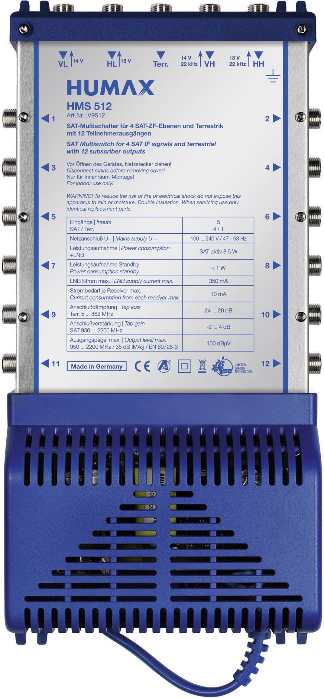 Humax HMS 512 SAT Multischalter Eingänge (Multischalter): 5 (4 SAT/1 terrestrisch) Teilnehmer-Anzah