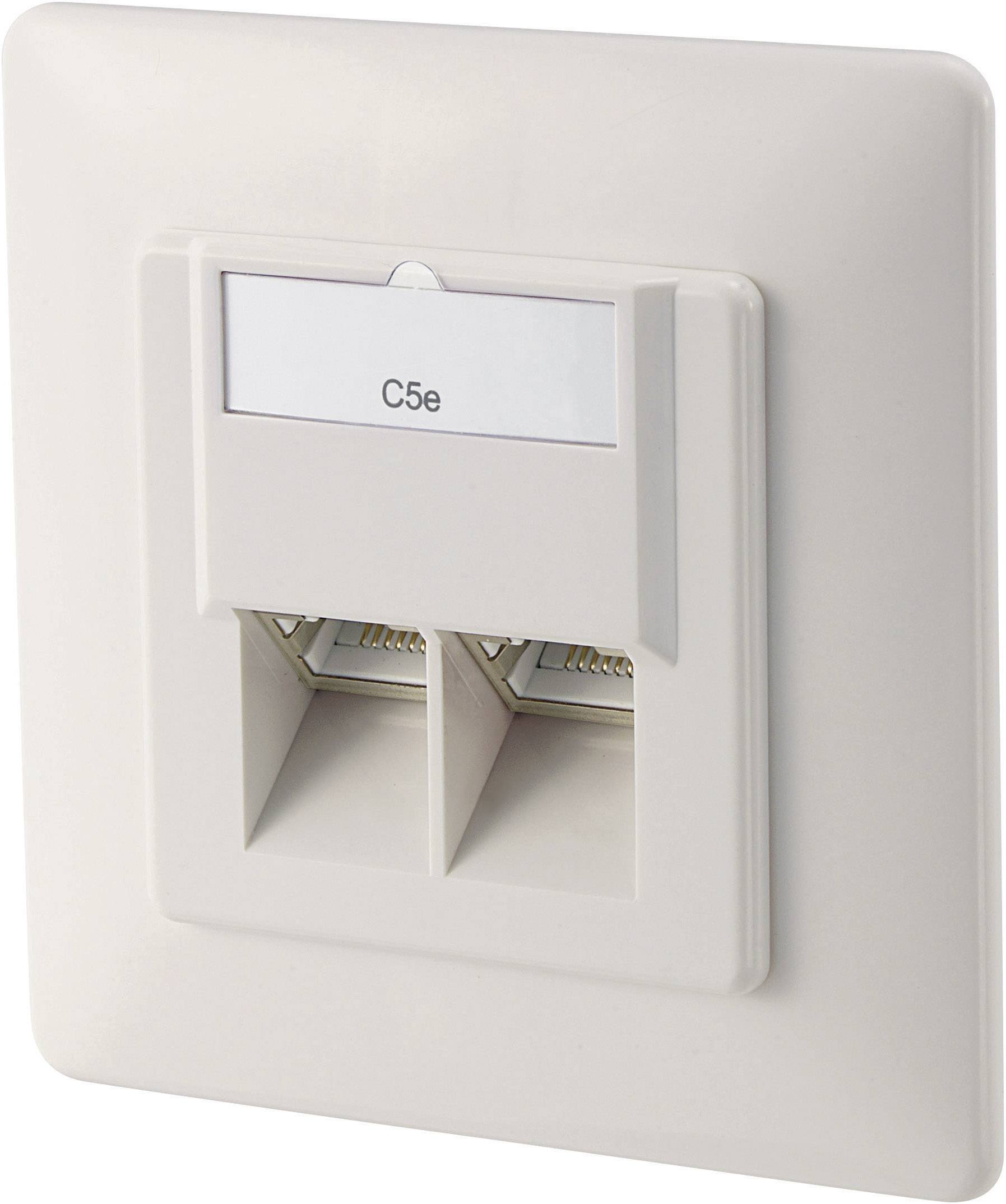 Prise réseau encastré insert avec plaque centrale et châssis CAT 5e 2 ports Digitus DN-9001-N blanc pur