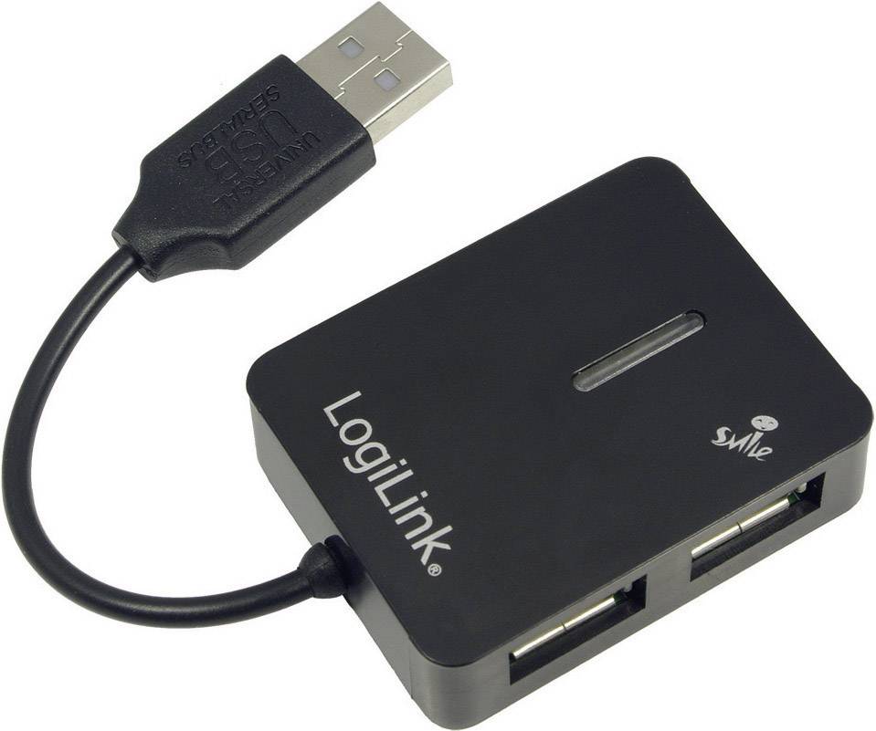 Hub USB noir avec logo LogiLink, quatre ports et câble court.