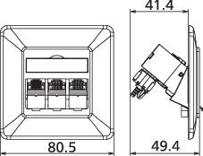 Prise réseau encastré insert avec plaque centrale et châssis CAT 6a 3 ports Metz Connect 130B12D31002-E blanc pur