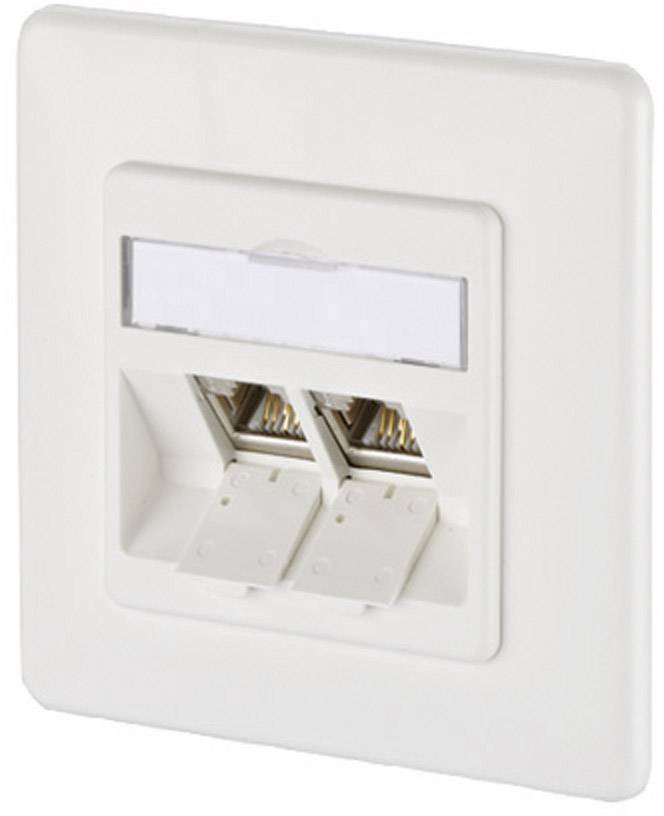 Prise réseau encastré insert avec plaque centrale et châssis 2 ports Metz Connect 1309121002-E blanc pur