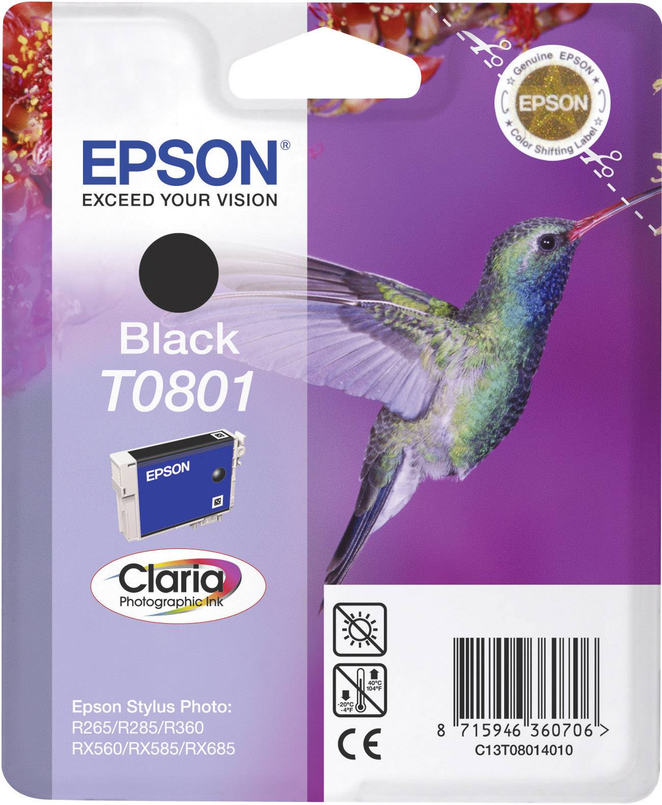 Cartouche d'encre Epson T080140 (colibri) noire