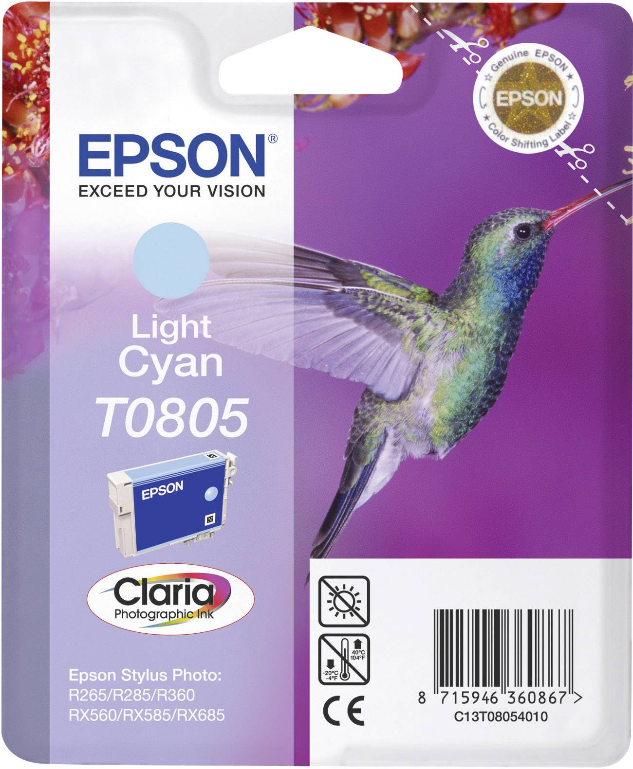 Epson Encre T0805 d'origine cyan photo C13T08054011