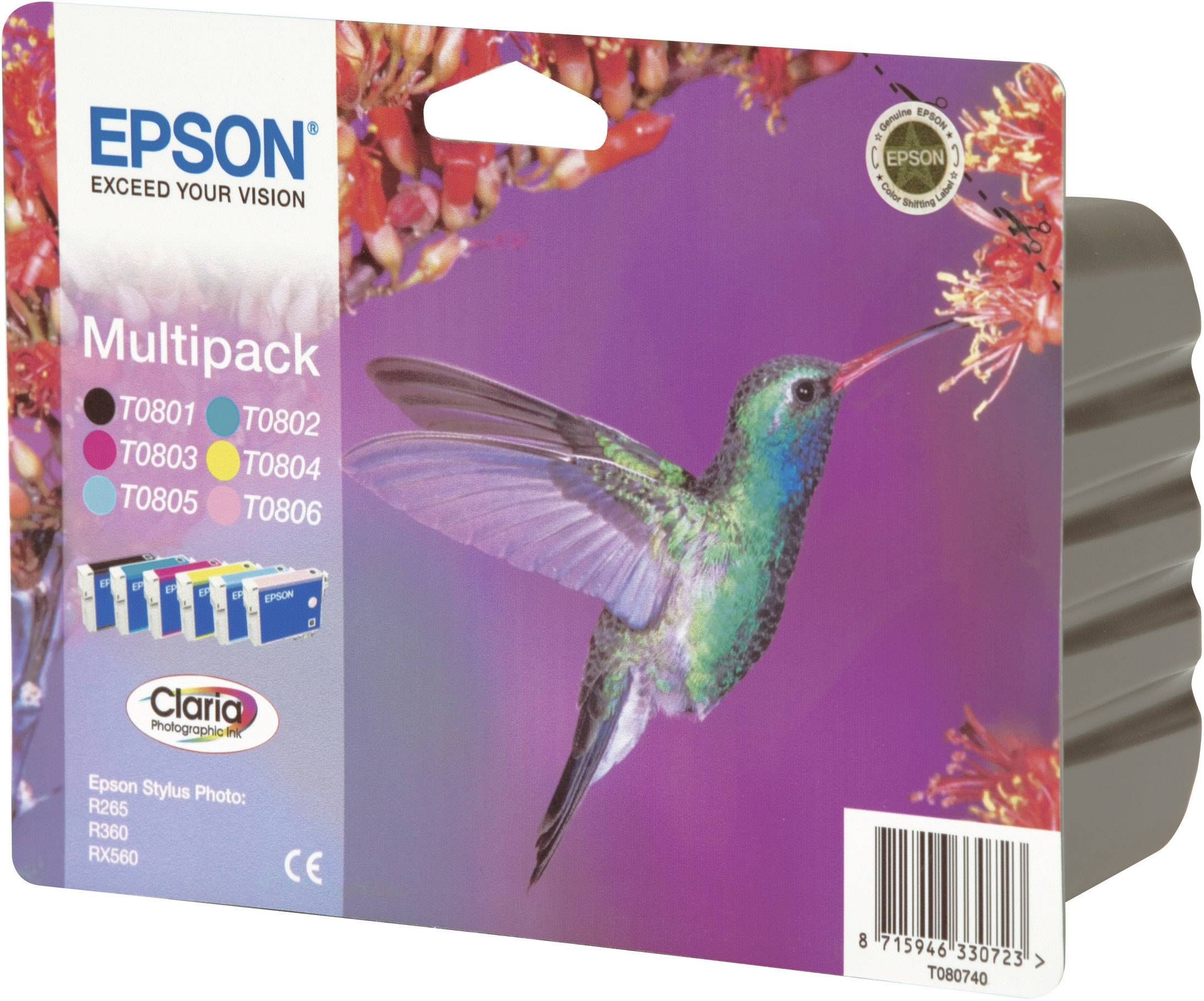 Epson Encre T0807 d'origine pack bundle noir, cyan, magenta, jaune, cyan photo, magenta photo C13T08074011