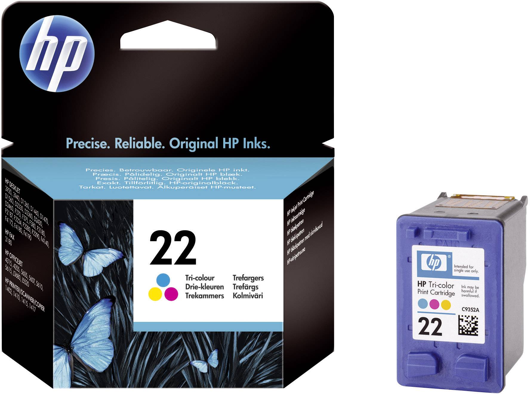 HP Encre 22 d'origine cyan, magenta, jaune C9352AE Encre