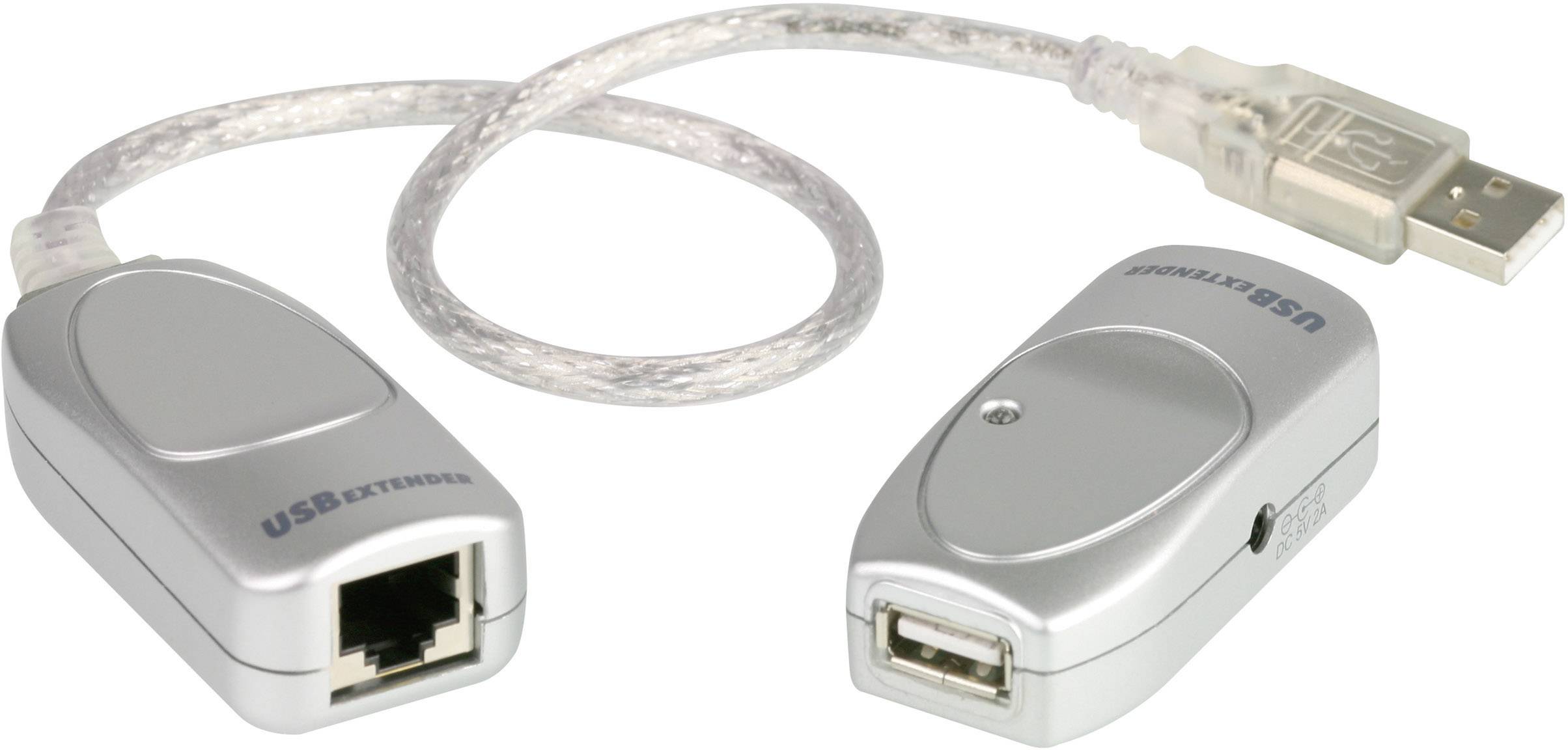 Deux appareils argentés dotés de ports USB et Ethernet relient un système informatique via un câble USB.