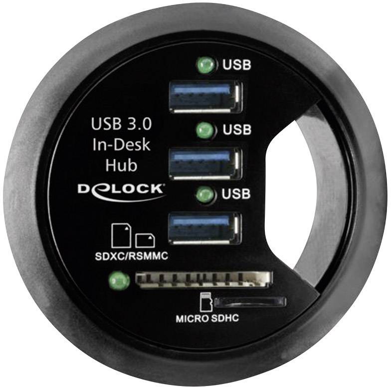 Hub USB 3.0 Delock 3 ports avec lecteur de carte SD intégré noir