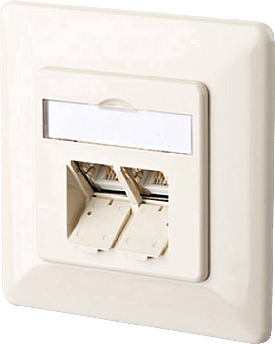 Prise réseau encastré insert avec plaque centrale et châssis CAT 6a 2 ports Metz Connect 130C381001-I blanc perle