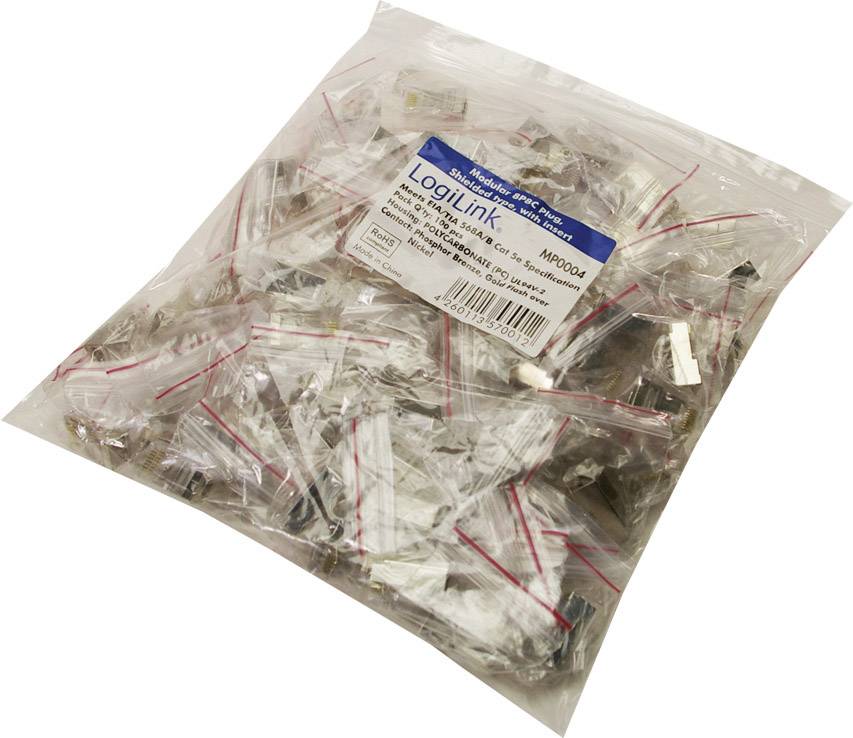 Fiche modulaire RJ45 mâle CAT 5e, blindé LogiLink MP0004 RJ45 mâle, droit Pôle: 8P8C argent 100 pc(s)