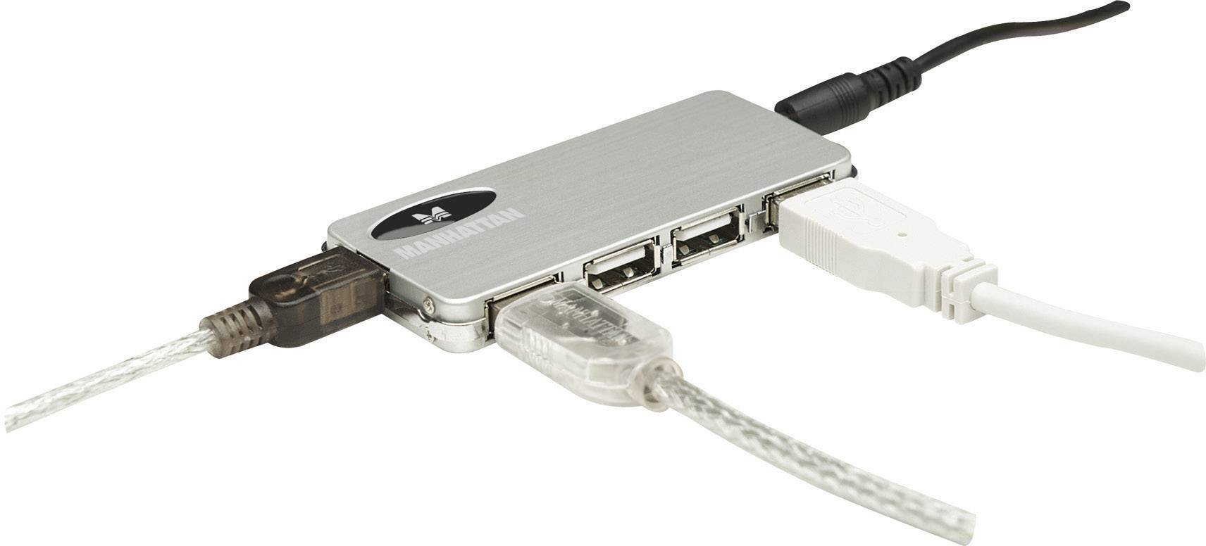Hub USB 2.0 Manhattan Hi-Speed Micro Hub 4 ports argent