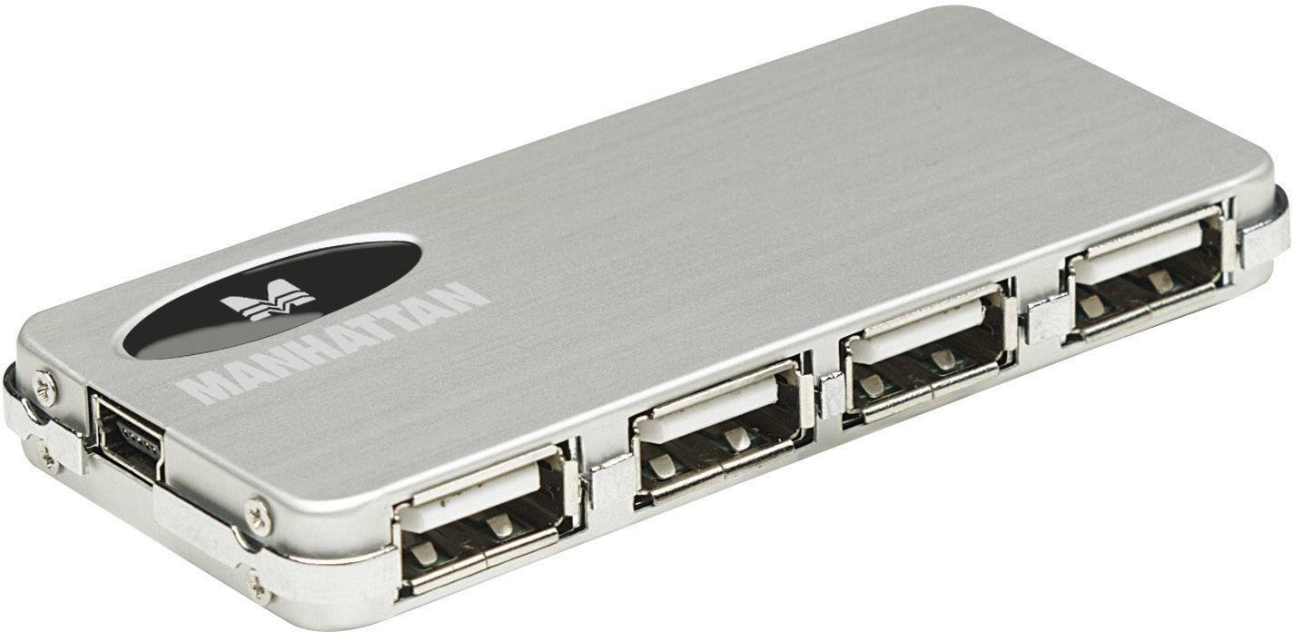 Hub USB 2.0 Manhattan Hi-Speed Micro Hub 4 ports argent