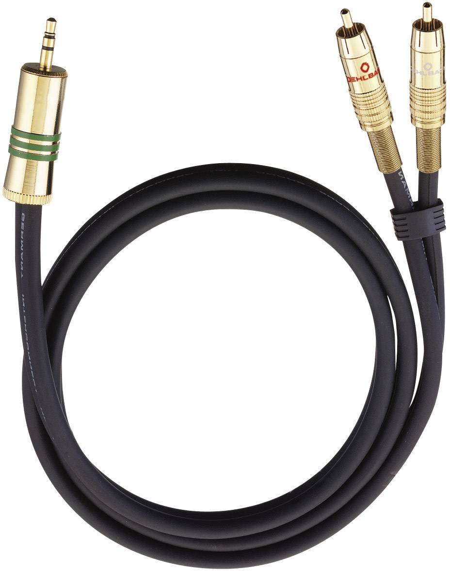 Un câble audio avec une fiche jack 3,5 mm d'un côté et deux fiches RCA de l'autre. Adapté pour les connexions audio.