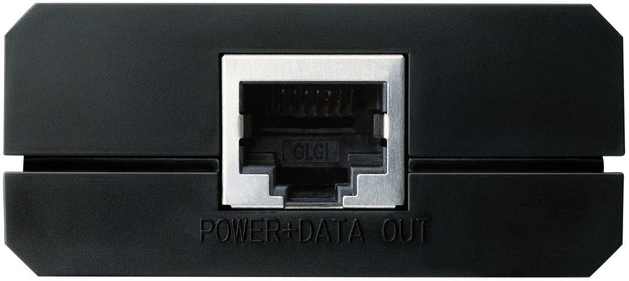 Connecteur noir, étiqueté 'POWER + DATA OUT', sert à transmettre l'alimentation électrique et les données via un seul câble.