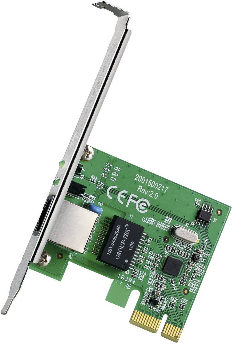Carte réseau avec PCB vert, interface PCIe, port Ethernet et composants électroniques pour la connexion à un ordinateur.