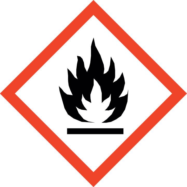 Symbole de danger d'inflammabilité : Flamme dans un contour losangé. Avertissement contre les substances inflammables.