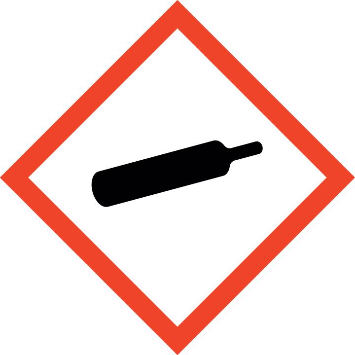 Symbole d'un cylindre de gaz à l'intérieur d'un cadre losange bleu, pouvant indiquer des avertissements de gaz ou des mesures de sécurité.
