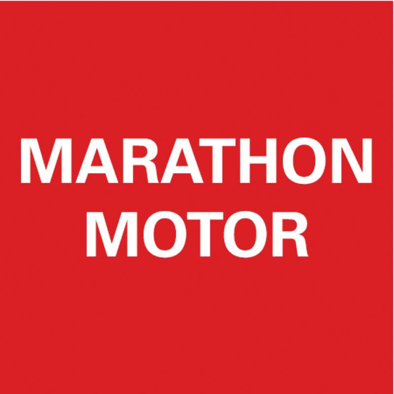 Fond rouge avec texte blanc 'MARATHON MOTOR'.